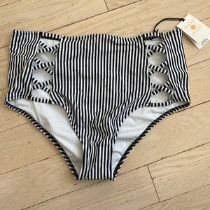 High Waisted Stripe Side Cut-Outs Swim Bottoms